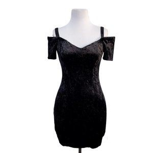 Vintage‎ 90s Marnie West Black LBD Velvet Cold Shoulder Mini Cocktail Dress